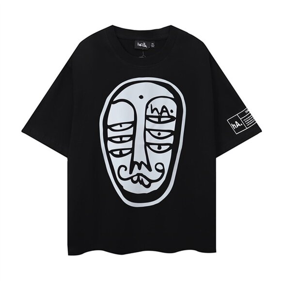 Haculla Abstract Face Pattern Black Short Sleeve - Picture 1 of 13